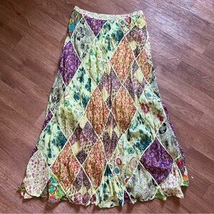 Solitaire Light Green Multicolor Patchwork Maxi Skirt 💎flawed gem